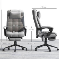 Vinsetto Silla de Oficina Giratoria con Masaje, Silla de Escritorio Reclinable hasta 155°, Función de Calefacción, Altura Ajustable, Reposapiés, para Estudio, Gris - details 2