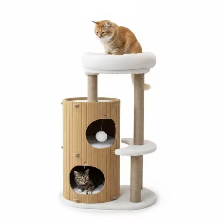 COTTECOTA-Rascador para Gatos de Madera 40x40x110 cm – Estilo Tronco con Cama Superior - 1