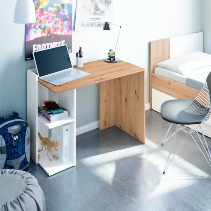 Mesa de escritorio Kenia 2 módulos blanco artik/roble nodi 78x100x52 cm - 1