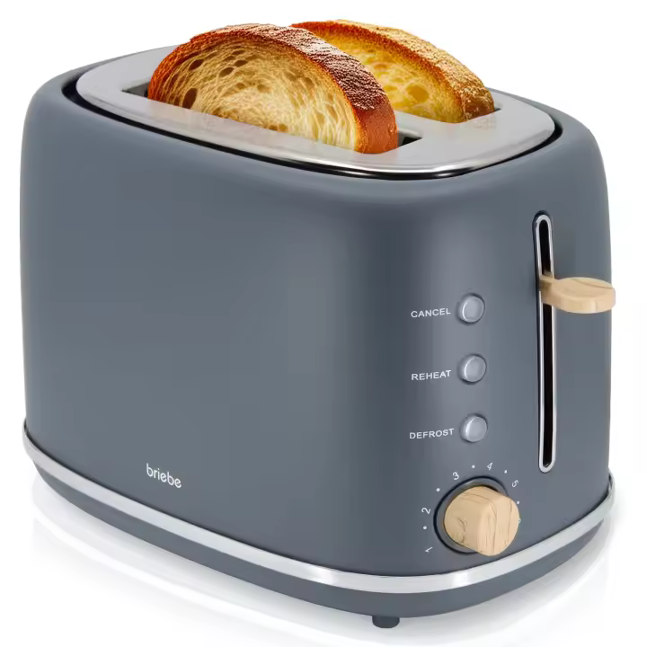 Briebe TA1166GRY Nordic Tostadora Pan Ranura Ancha, Tostador 2 Rebanadas, 6 Niveles Tostado, Calientapanecillos, 870W, Gris - 1
