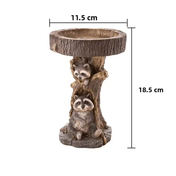Bañera De Pájaros De Resina Raccoon Estilo Antiguo Para Jardín Animal Escultura Ornamento Para Casa Y Jardín Material Poliresina - 1