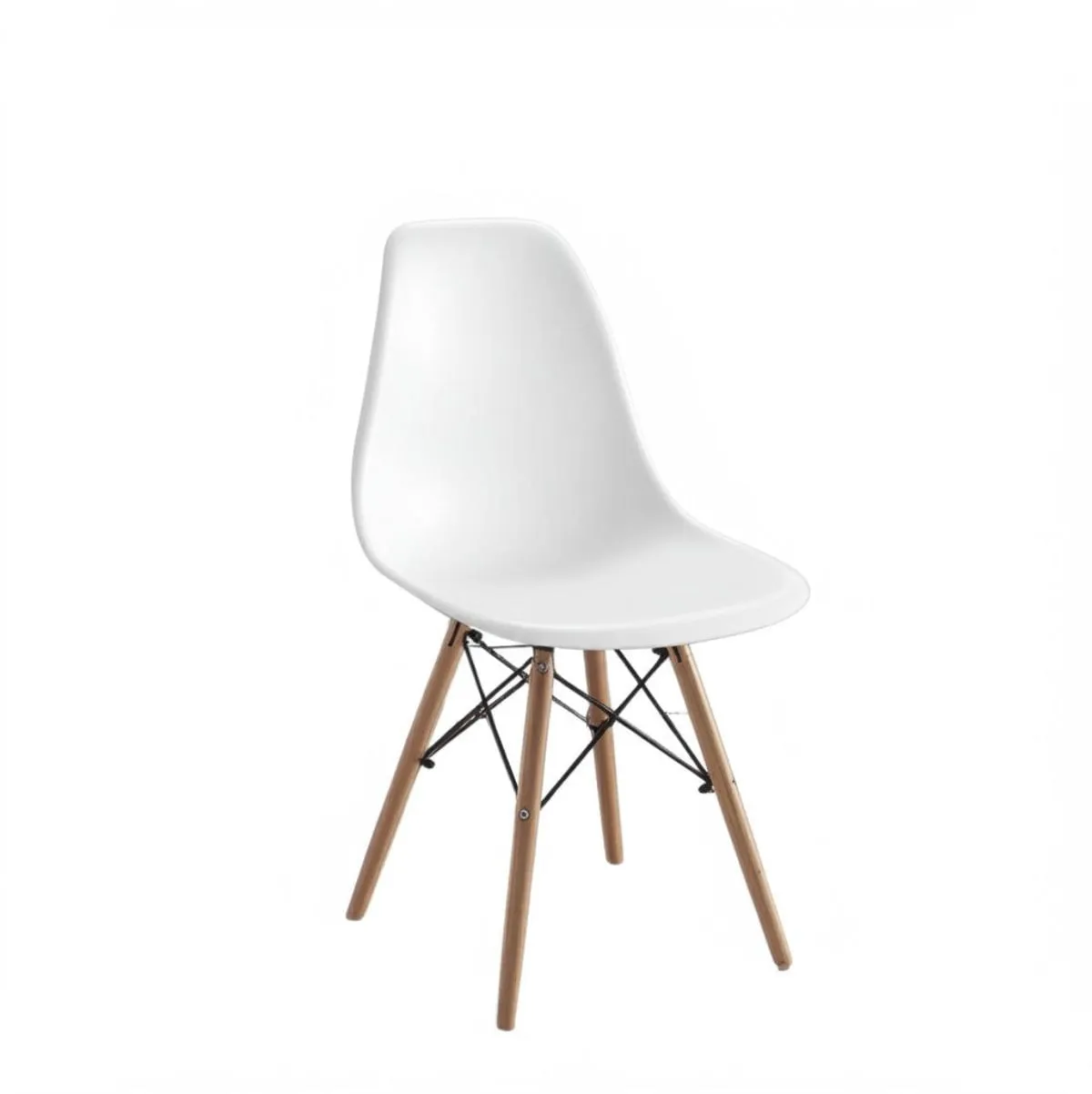 Silla de estilo nórdico blanca con las patas en madera color haya