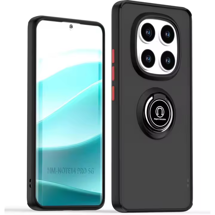 Funda Mate con Borde Negro y Anillo Giratorio 360 para Xiaomi Redmi Note 14 Pro 4G - 1