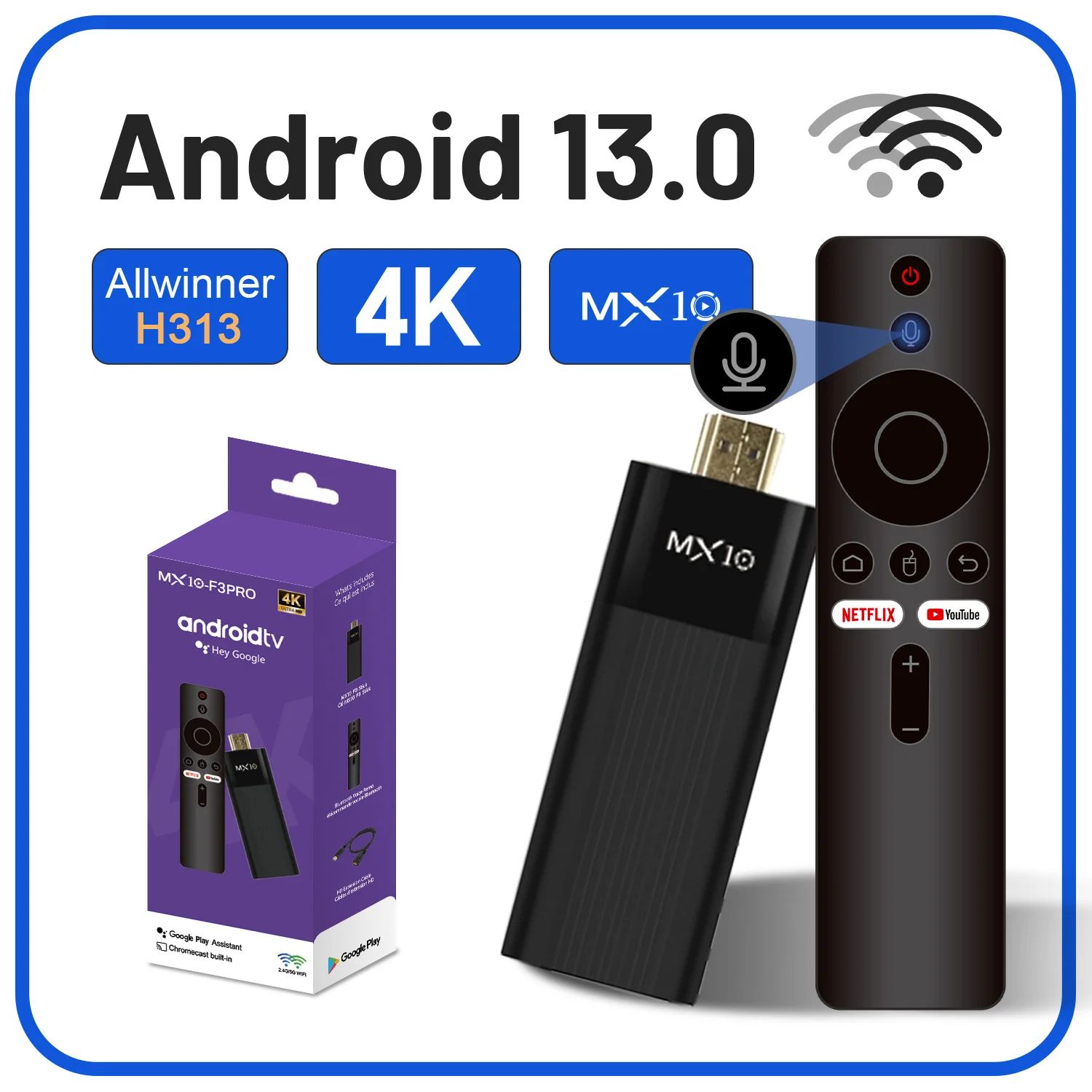 Stick TV 4K MX10 F3 pro Control Remoto Android TV Stick Cuatro Núcleos Firestick 4K Resolución 1080P Conectividad USB