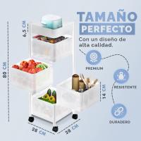 RELAXTY Carrito Auxiliar 4 Niveles con Ruedas: Carrito de Cocina y Baño Metálico Giratorio para Frutas y Utensilios - details 2