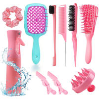 Set De 11 Peine Para Cabello Rizado Con Botella De Spray Peine Desenredante Masajeador De Escalpelo Herramienta De Peluquería Profesional - details 6
