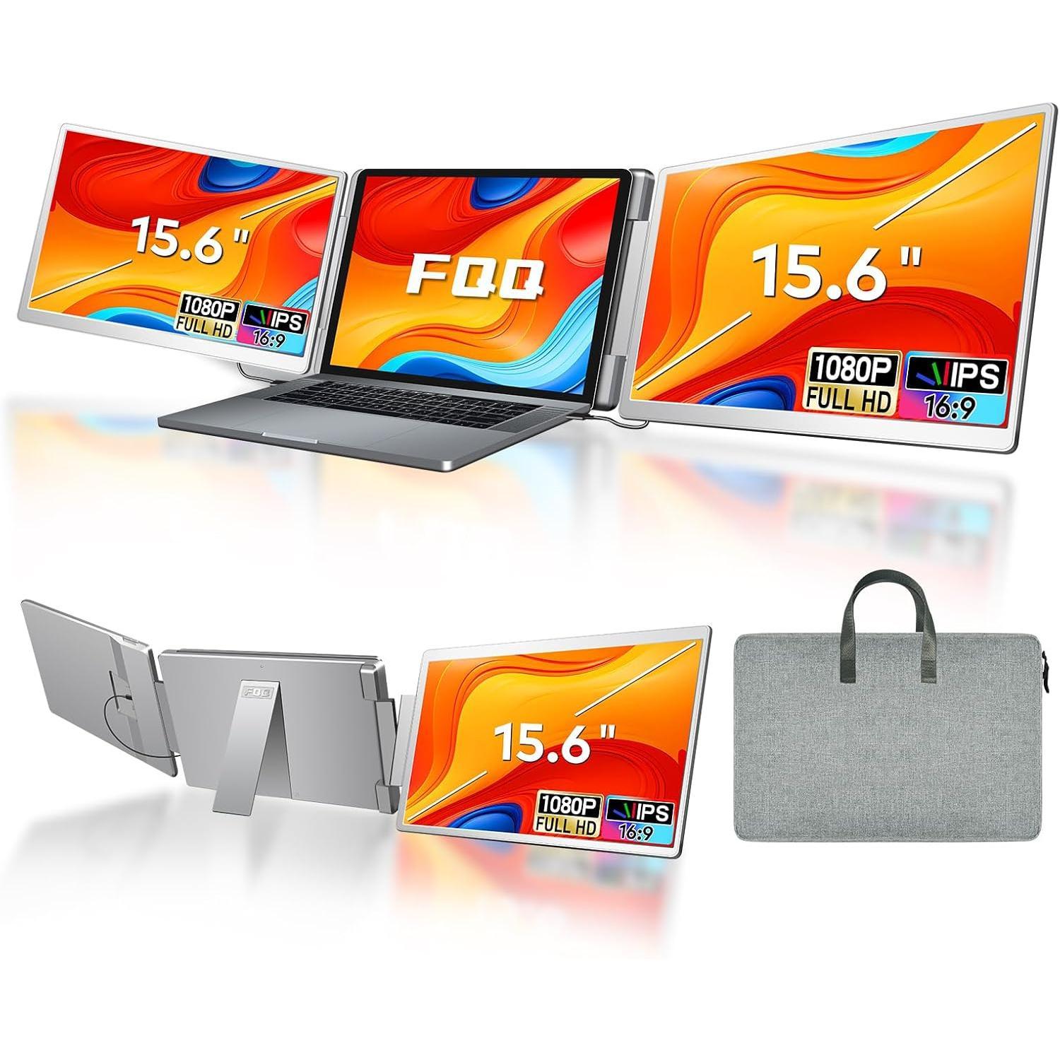 15.6" Laptop Screen Extender, Triple Screen Laptop Monitor Extender, FHD 1080P IPS Portable Monitor, Travel Screen for 13-17.3" Laptops, Compatible with Windows and MacBook-S10