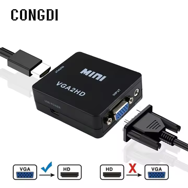 Adaptador Convertidor VGA a HDMI 1080P Compatible Con Audio Para PC Portátil PS3 HDTV Proyector TV Cable HDMI-Compatible - 1