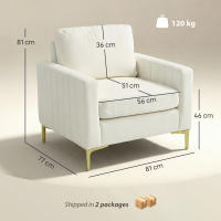 HOMCOM Sofá de 3 Plazas/Butaca de Salón de 181 cm/ 81 cm, Tapizado en Terciopelo, Cojines Gruesos, Patas de Metal, Estructura de Madera, para Sala de Estar, Dormitorio, Oficina, Crema - details 3