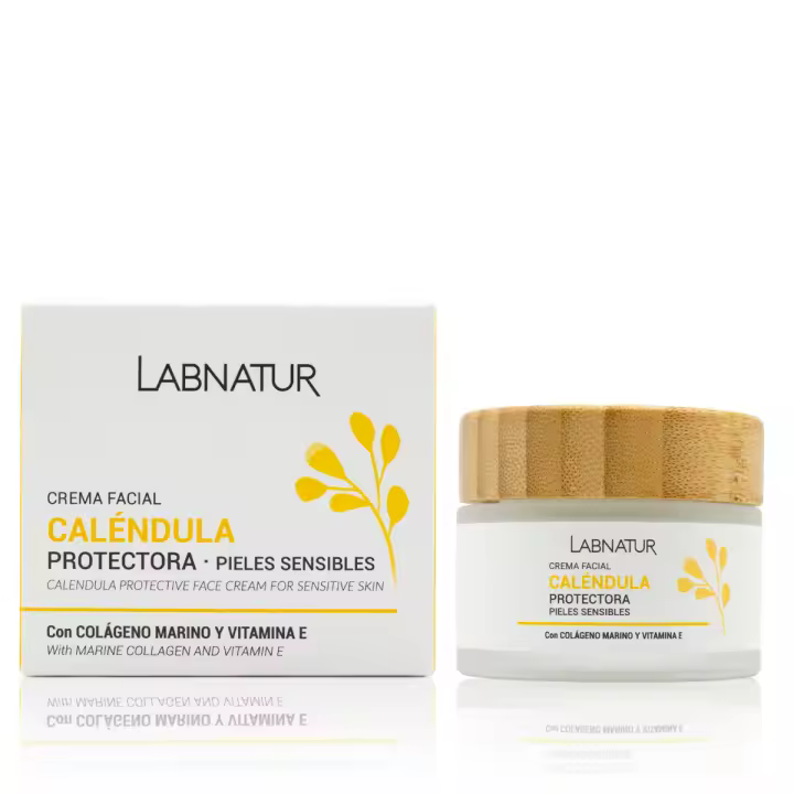 Labnatur Crema Facial Caléndula - Con Colágeno Marino, Camomila y Aceite de Almendras Dulces - Hidrata, Protege y Suaviza - Para Piel Sensible - Natural - Fabricada en España - 50 ml - 1
