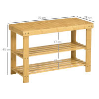 HOMCOM Banco Zapatero de Bambú Zapatero con Asiento Organizador de Zapatos de 3 Niveles para 6-9 Pares Zapatos para Entrada Salón Dormitorio 70x28x45 cm Natural - details 2