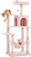 Árbol para Gatos, Altura 143 cm, Torre de Gatos, con 4 Postes Rascadores, 2 Plataformas, 1 Cueva, 1 Hamaca, 2 Pompones, Tela de Felpa, Multinivel, Rosa - details 0