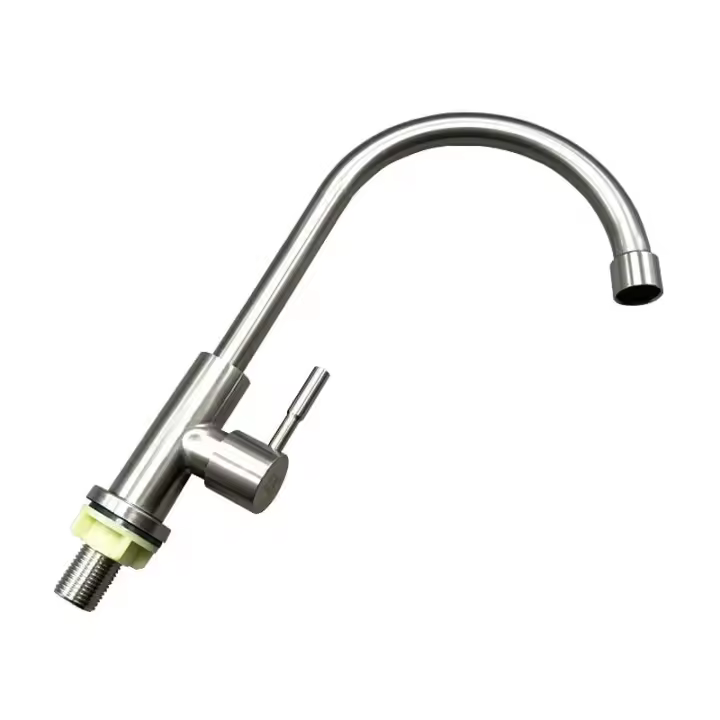Grifo de cocina solo agua fría, grifo giratorio 360° en acero inoxidable - 1