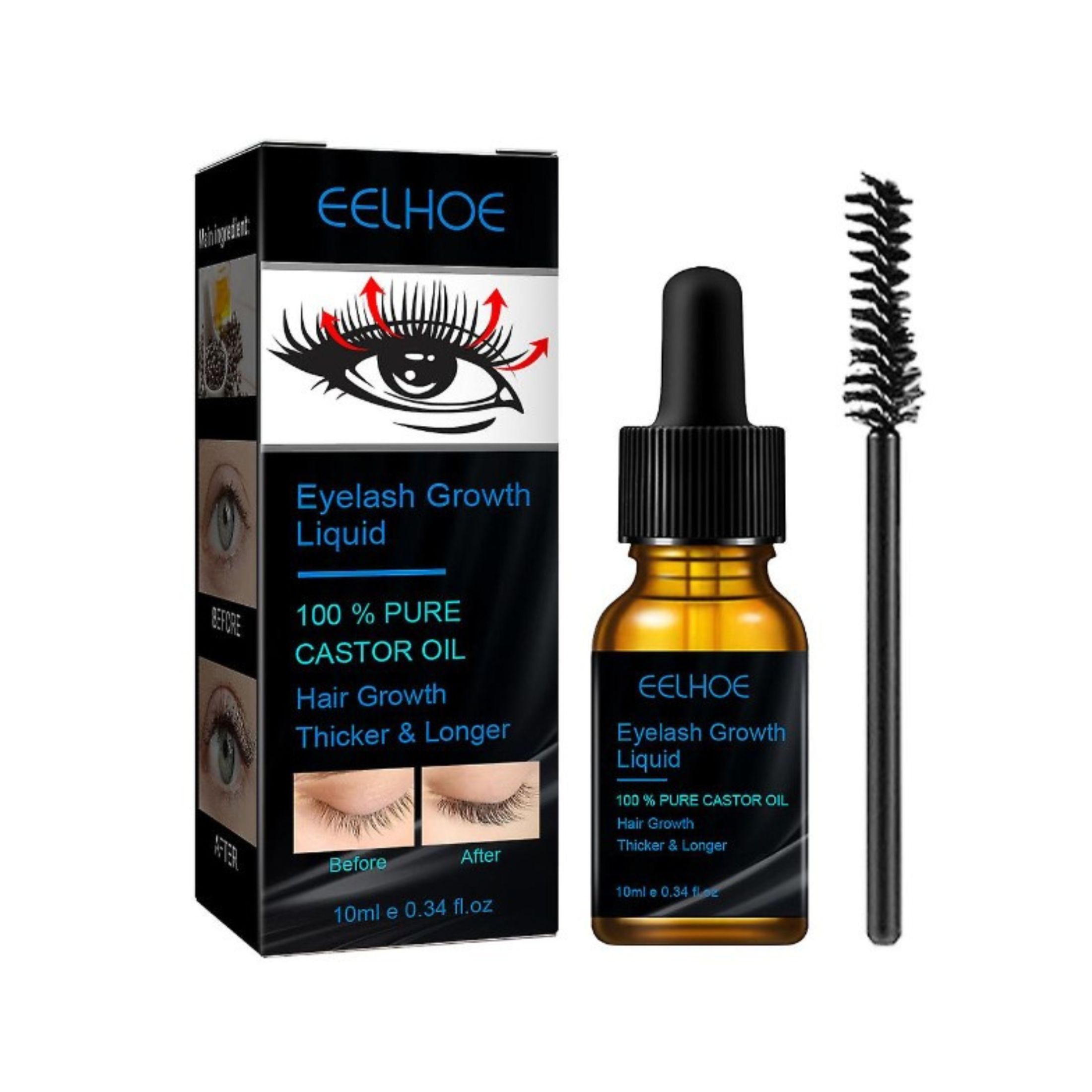 eelhoe Sérum crecimiento de pestañas, 100% aceite de ricino 10ml Envenus