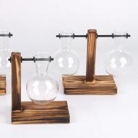 Terrario De Plantas Hidroponicas Vintage Jarrón Transparente Con Marco De Madera Vaso De Vidrio Para Decoración De Hogar Y Bonsái En Mesas - details 5
