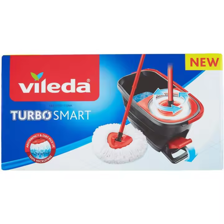 Vileda - Cubo de fregona Turbo Smart con sistema de pedal silencioso para escurrido fácil, kit completo (cubo + fregona + asa) ideal para limpieza profunda del suelo, herramientas y accesorios de limpieza - 1