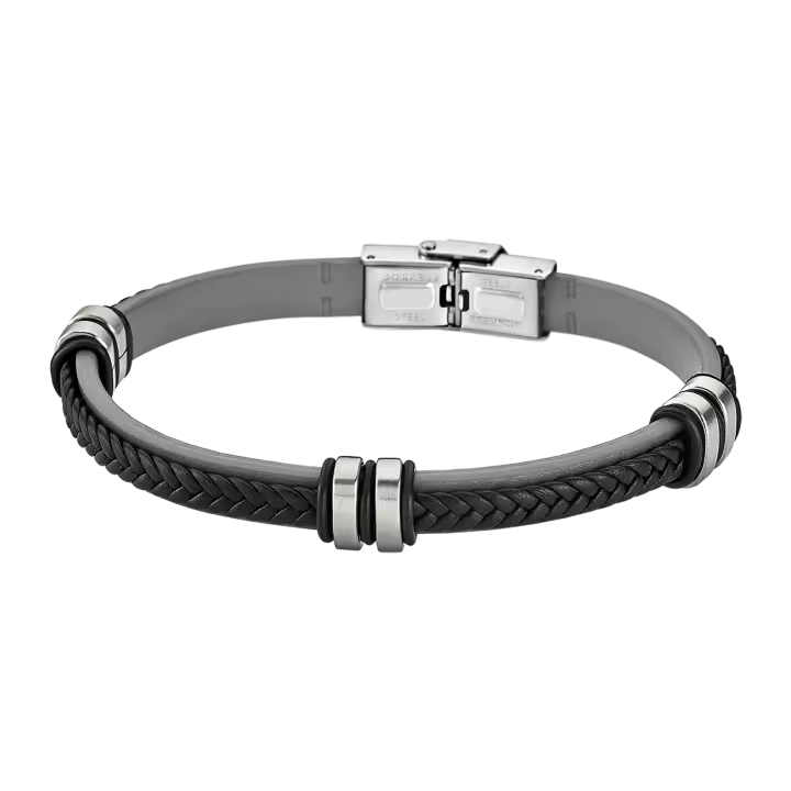 Lotus Style - Pulsera Hombre de Cuero Negro y Gris - LS1829/2/4 - 1