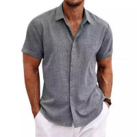Camisa informal de manga corta para hombre - Doble botonadura en algodón/liño (color liso, alta calidad, ideal para verano y hogar) - details 6