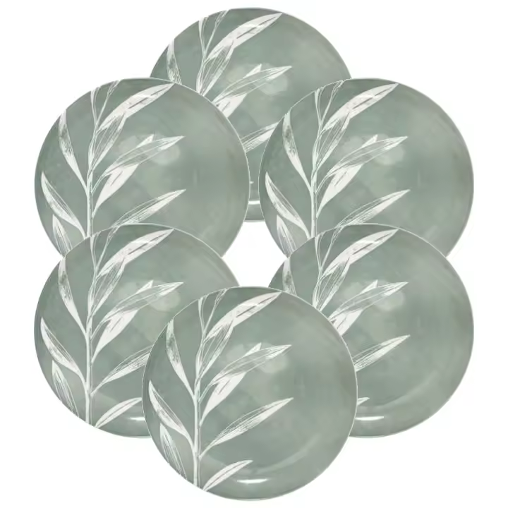 Juego de 6 platos llanos de porcelana de color verde con diseño de hojas Secret WELLHOME - 1