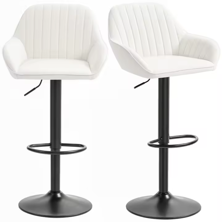 HOMCOM Juego de 2 Taburetes de Bar Giratorios, Taburetes Altos de Cocina con Altura Ajustable 87-107 cm, Sillas Altas de Cocina, Tapizada en Terciopelo, Respaldo y Reposapiés - 1