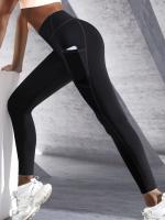 Leggings De Cintura Alta Para Mujer Con Bolsillos Yoga Fitness Running Sportswear De Color Sólido Estilo Elegante Y Cómodo - details 3