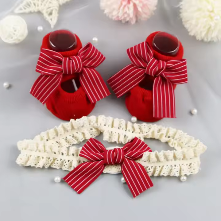 Set De Diadema Y Calcetines Para Bebés Cómodo Y Lindo Con Lazo Adecuado Para Niños Y Niñas De 0 a 1 Año Material De Algodón Blends - 1