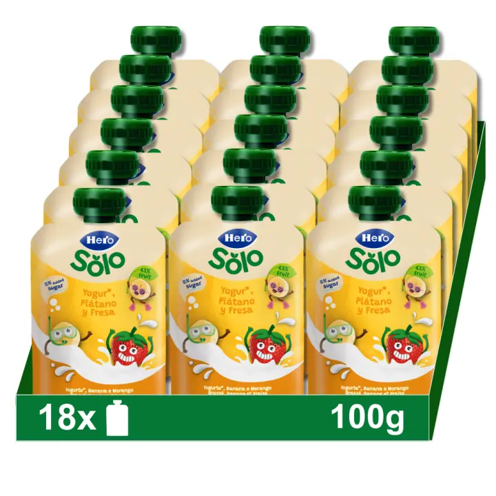 Hero Bolsitas Fruta, yogur con plátano y fresa, 18x100g - 1