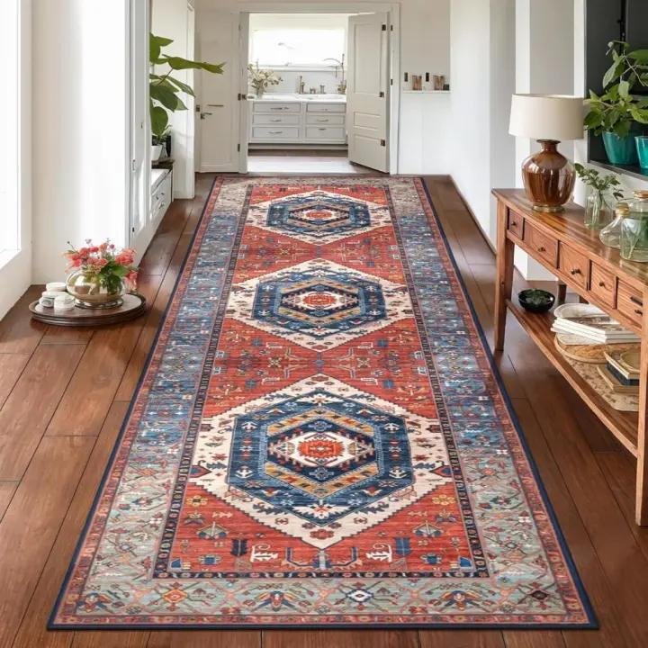 VIKAMA Alfombra Larga Bohemio Lavable Antideslizante Para Entrada Pasillo Cocina Habitación Vintage Decoración De Hogar 100% Poliéster - 1