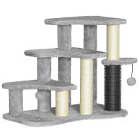 PawHut Árbol para gatos, torre rascadora con plataformas de felpa de 3 niveles, 2 pelotas de juego, postes rascadores de sisal, 50 cm de altura, para gatos de hasta 5 kg, gris claro - details 0
