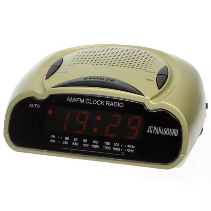 Despertador Radio Reloj Digital JG PANASOUND CF-786-1 Dorado - Alarma con Radio AM/FM y Función de Repetición (Snooze) - Función Sleep - Corriente Eléctrica (Batería no incluida) - 1