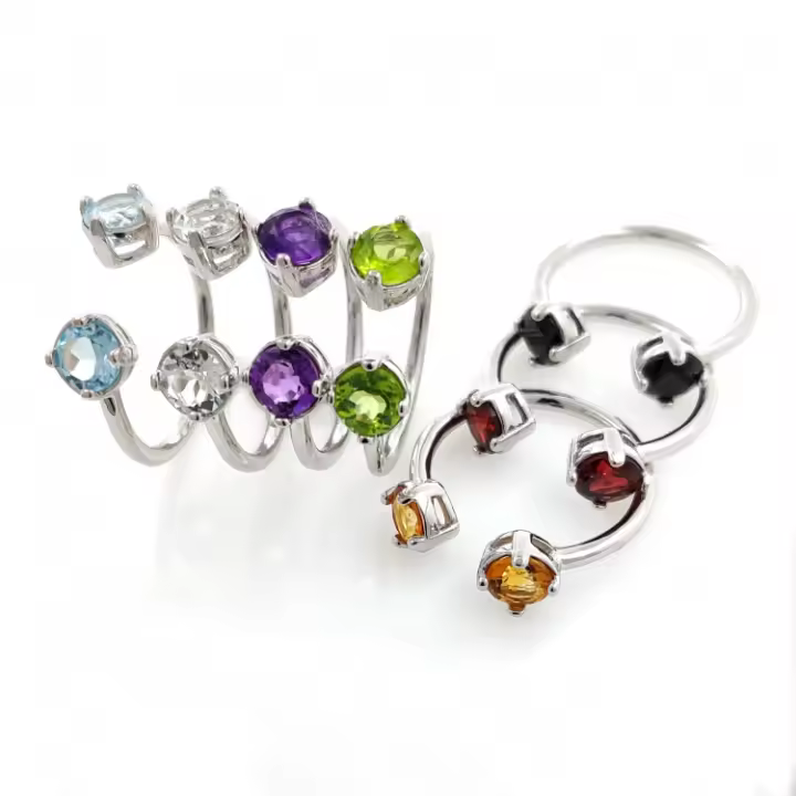 Whynotgems Anillo Tu y Yo de Gemas y Plata 925 con Citrino, Peridoto, Espinela, Granate, Topacio y Amatista - 1