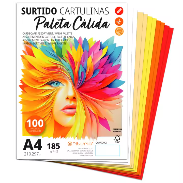 Cartulina A4, Cartulinas de Colores, Cartulinas 185g/m2 para Manualidades, Educación, Hogar, Arte o Empresas, Cartulina de Colores A4 Surtidos - Ofituria - 1