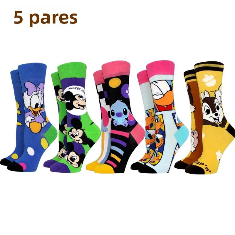 5 Pares De Calcetines Creativos De Dibujos Animados Para Mujer Estilo AB Longo Cosplay Divertido Donald Duck Talla 36-42