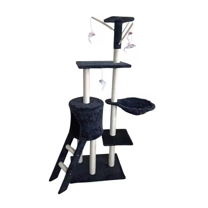 COTTECOTA-Árbol Rascador Gris y amarillo palo 50x35x138cm Arbol para Gatos con Plataforma Torre Rascador Escalador para 2-3 Gatos Medianos Estable Rascador con Nidos Hamaca Plataformas Juguete Poste De Sisal Natural ref 51093 - 1