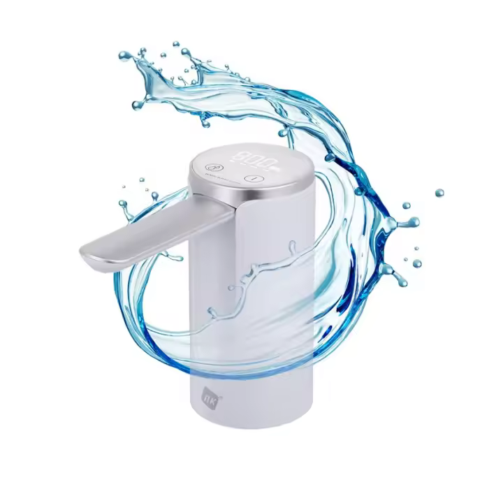 NK Dispensador de Agua con Pantalla LED - 4 Volúmenes de Dispensación 200/600/800ml/continuo, 1200mAh, Control Táctil, Garrafas y Botellas 1.5L, 5.7L, 10L, 11.3L, 15L, 18.9L - Color Blanco - 1