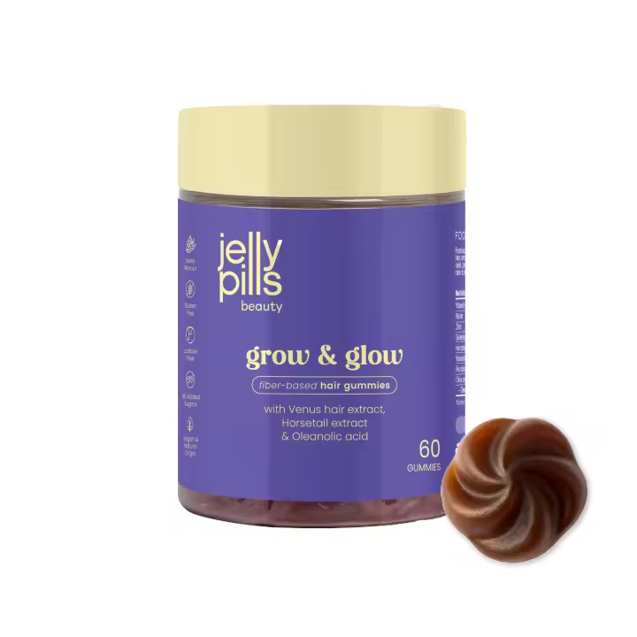 Jelly Pills Gominolas Anticaída con Biotina, Cola de Caballo y Ácido Oleanólico - Apoyo al Cabello - 60 Gummies Veganas - Sin Azúcares Añadidos - Sabor Frambuesa Natural - Pelo Fuerte y Brillante - 1