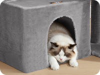 Feandrea Árbol para Gatos, Torre de Juegos con 2 Camas Grandes, Postes Rascadores y Rampa, 85,8 cm de Altura, Gris Paloma/ Gris Oscuro/ Beige Arena - details 2