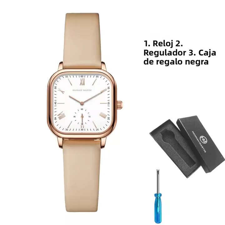 Reloj De Mujer Hannah Martin De Cuadrado Con Correa De Cuero Y Dial De 26mm Placa De Oro Rosa 3 Bar Impermeable Moda Regalo - 1