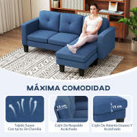 HOMCOM Sofá Chaise Longue Reversible, Sofá de 3 Plazas en Forma de L, Tapizado en Chenilla, Asiento y Respaldo Acolchados, Estructura de Acero, 186x130x84 cm, Azul - details 3