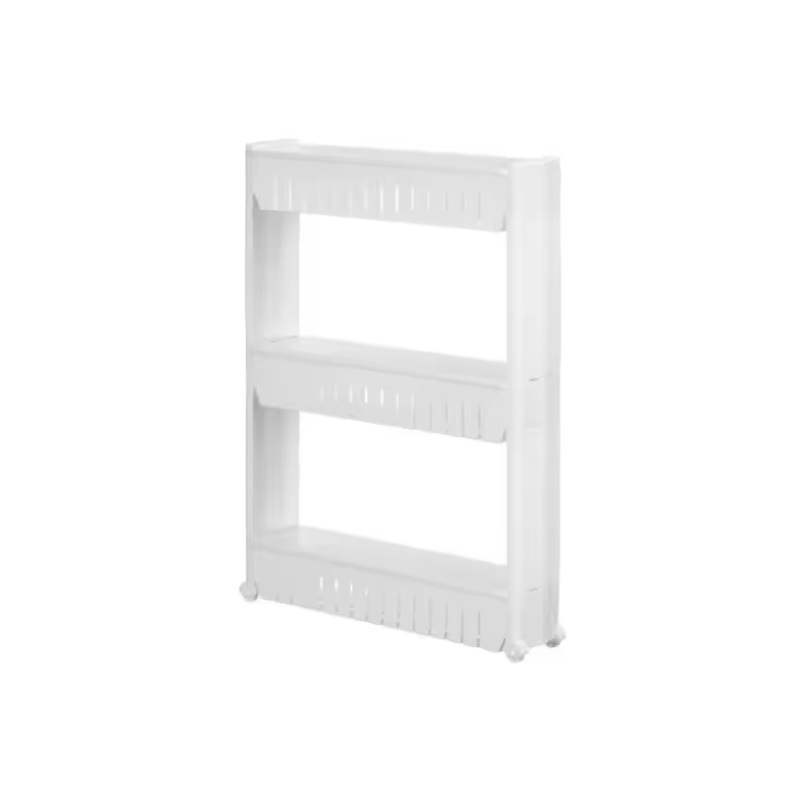 Zylx shopping - Carro Organizador Multiusos con Ruedas y 3 Baldas de Plástico PP, Carrito Estrecho Auxiliar para Cocina y Baño, Almacenamiento para Espacios Reducidos, 69x53,8x12,5 cm - Blanco - 1