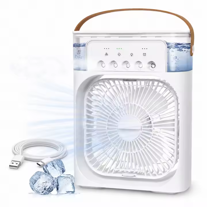 Ventilador Humidificador Portátil USB 5 Salidas de Aire | 3 Velocidades | Luz LED 7 Colores | Temporizador 1H/2H/3H - 1
