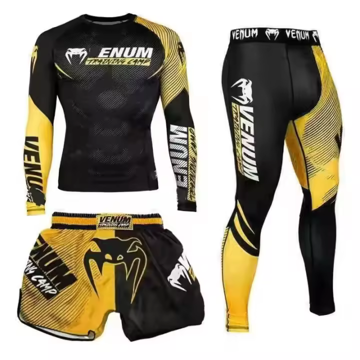 Conjunto De 3 Piezas De Lucha Bruta Jiu Jitsu MMA Camiseta + Pantalones Muay Thai Boxeo Shorts Deportivos Para Entrenamiento - 1