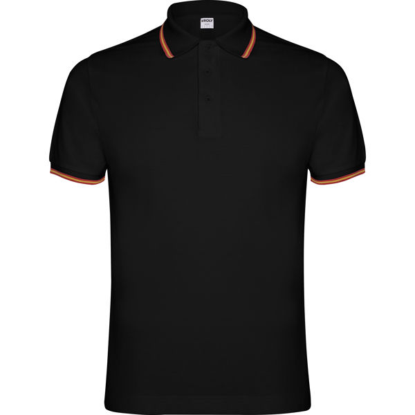 Polo caballero ROLY con detalle bandera de España en manga y espalda. Punto piqué