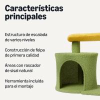 Árbol de Cactus para Gatos y Gatitos de Interior, rascador con Percha Curva y acogedora Torre para Gatos, Pelota Colgante interactiva, 77,9 cm (30,7”) de Altura, Verde - details 1