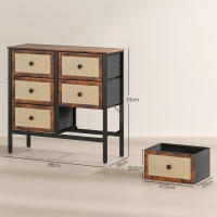 HOMCOM Cómoda para Dormitorio Cajonera de Tela con 6 Cajones Plegables con Frentes de Ratán y Marco de Acero Cajonera para Dormitorio Salón Marrón Rústico - details 2