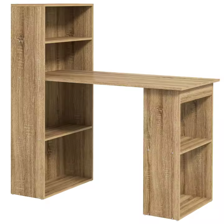 HOMCOM Escritorio con Estantería Librería Reversible Mesa de Ordenador con 6 Estantes de Almacenaje Estilo Moderno para Oficina Estudio Despacho 120x55x120 cm Blanco - 1