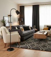 BEL AIR HOME - Pie de Salón SWEDEN - 1xE27 - diseño nórdico - brazo orientable y detalles en madera - lámpara de lectura y comedores, portalámparas E-27 - details 2