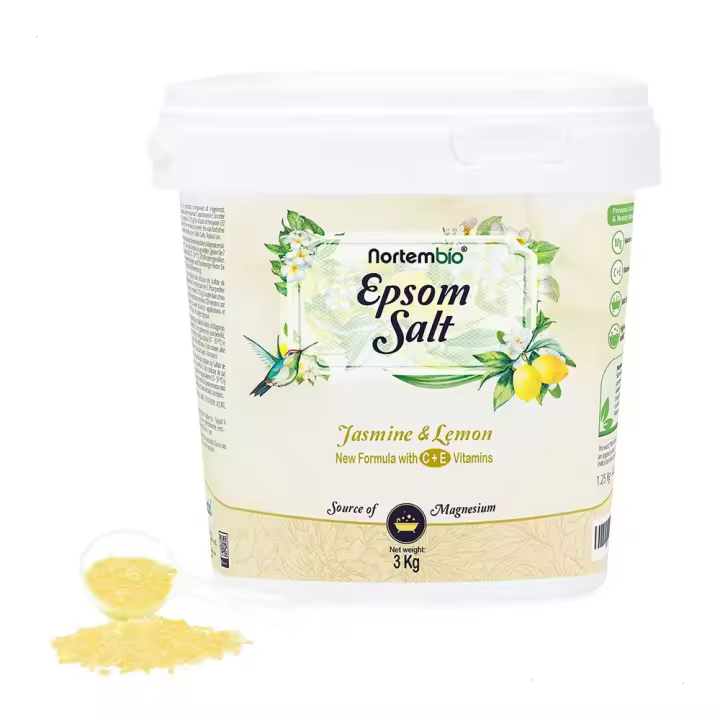 NORTEMBIO Sales de Epsom 100% Fragancia Jazmín y Limón 3Kg | Fuente concentrada de magnesio | Hidratada con Vitamina C y E | E-Book Incluido - 1