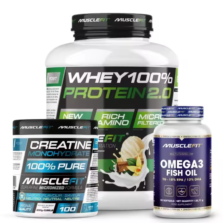 Pack Proteína WHEY 2kg + Creatina 300g + Omega 3 90 Cápsulas - Musclefit - 1