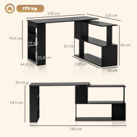 HOMCOM Escritorio Esquinero Giratorio, 120x110 cm, Escritorio en L, Mesa de Escritorio con Estantes, para Oficina en Casa, Estudio, Hogar, Negro - details 2
